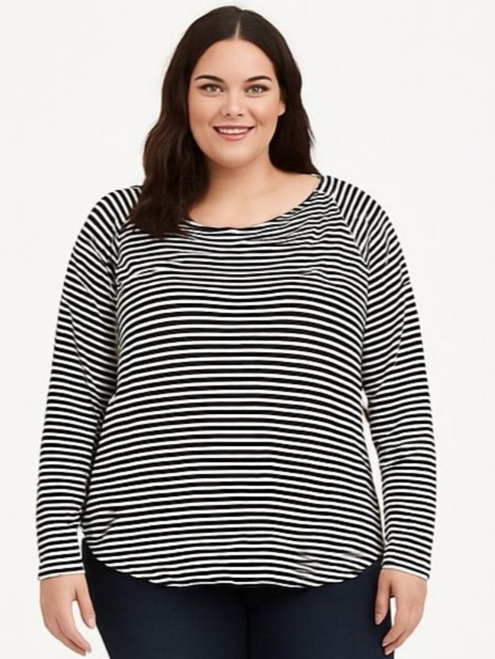 Torrid Womens Waffle Scoop Neck Long Sleeve Top Black White Stripe Size 2 | 2X